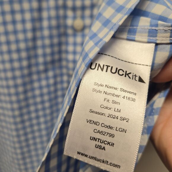 UNTUCKit Button Down Shirt Mens XXL Performance Nylon Stevens Long Sleeve Plaid - Picture 6 of 8